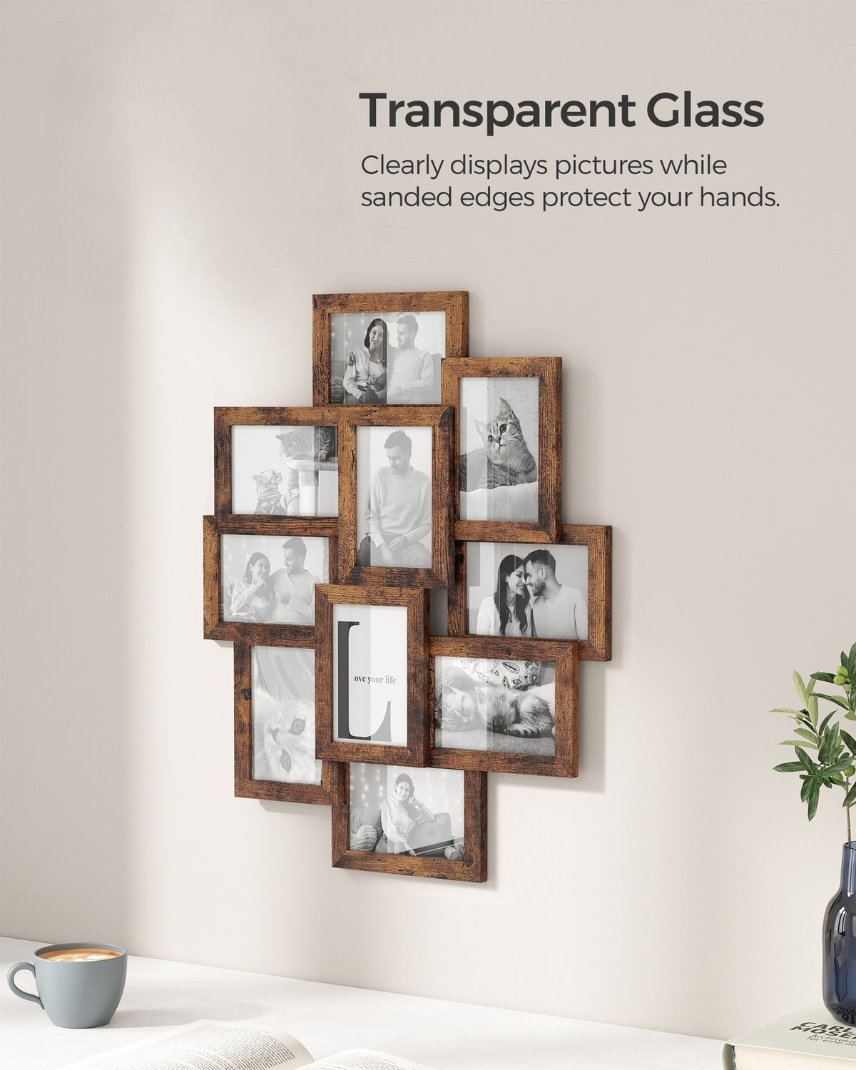 Collage Picture Frames, 4 x 6 Inches for 10 Photos, Assembly Required, Collage Multiple Photos, Glass Front