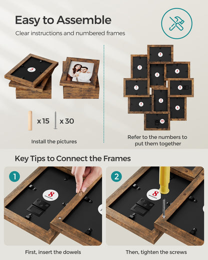 Collage Picture Frames, 4 x 6 Inches for 10 Photos, Assembly Required, Collage Multiple Photos, Glass Front