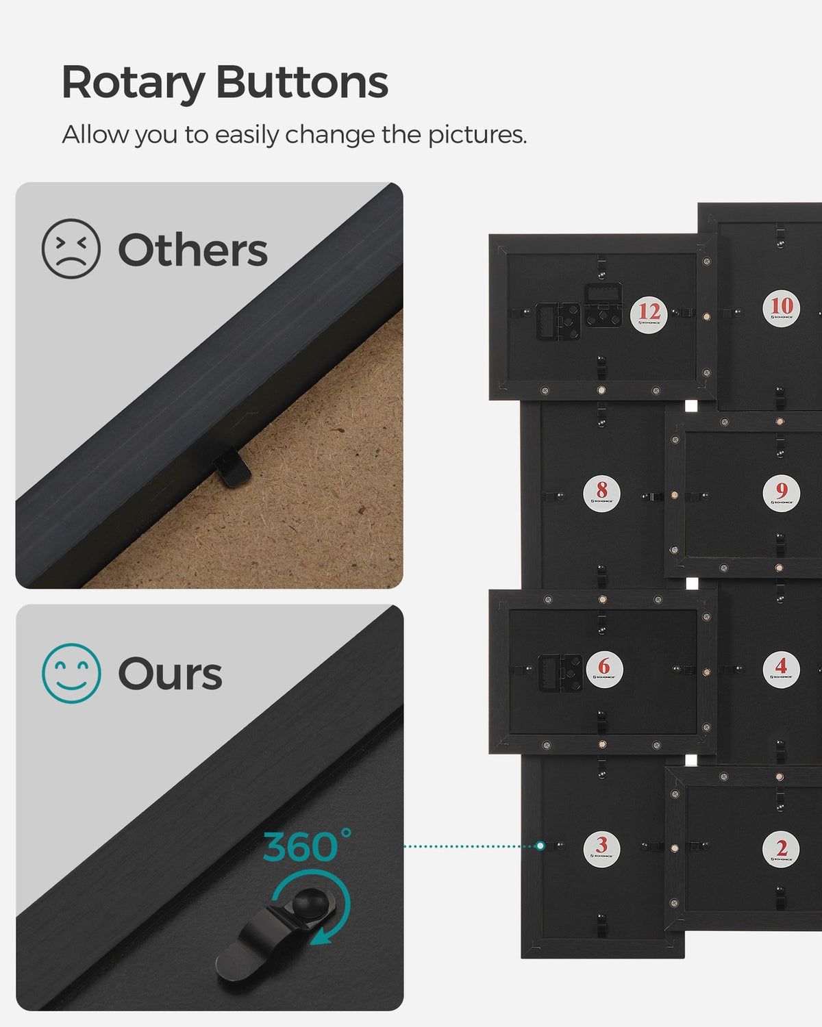 Picture Frames for 12 Photos in 4" x 6" Collage Multiple Photos Glass Front, Assembly Required, Black Wooden Grain