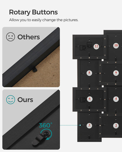 Picture Frames for 12 Photos in 4" x 6" Collage Multiple Photos Glass Front, Assembly Required, Black Wooden Grain