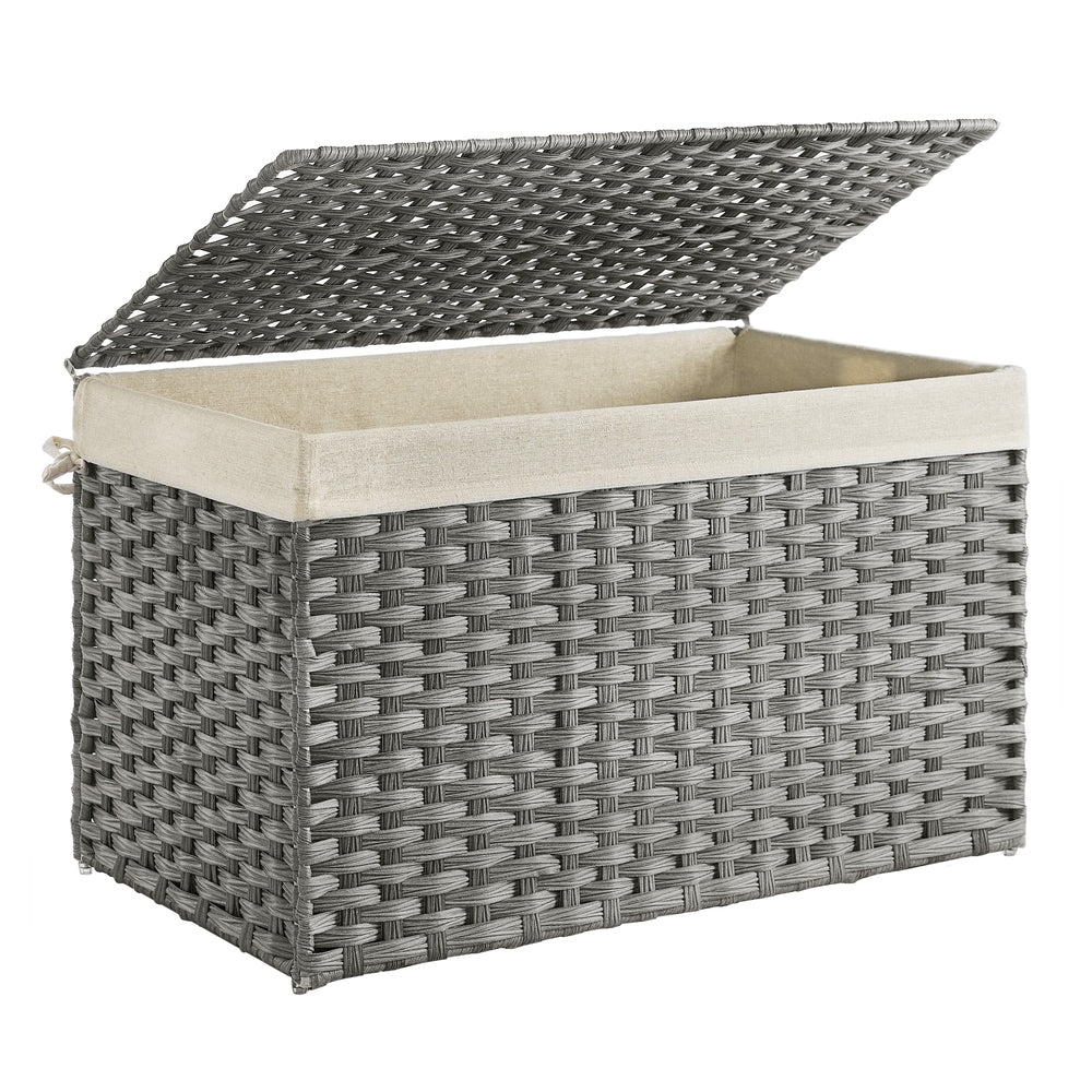 Storage Box with Cotton Liner, Rattan-Style Storage Basket, Storage Trunk with Lid and Handles, 29.9 x 17.1 x 18.1 Inches