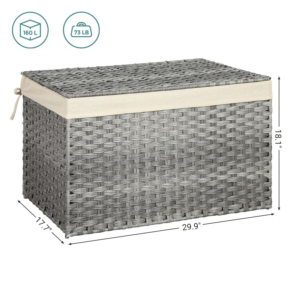 Storage Box with Cotton Liner, Rattan-Style Storage Basket, Storage Trunk with Lid and Handles, 29.9 x 17.1 x 18.1 Inches