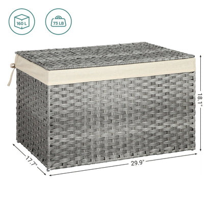 Storage Box with Cotton Liner, Rattan-Style Storage Basket, Storage Trunk with Lid and Handles, 29.9 x 17.1 x 18.1 Inches