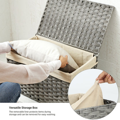 Storage Box with Cotton Liner, Rattan-Style Storage Basket, Storage Trunk with Lid and Handles, 29.9 x 17.1 x 18.1 Inches