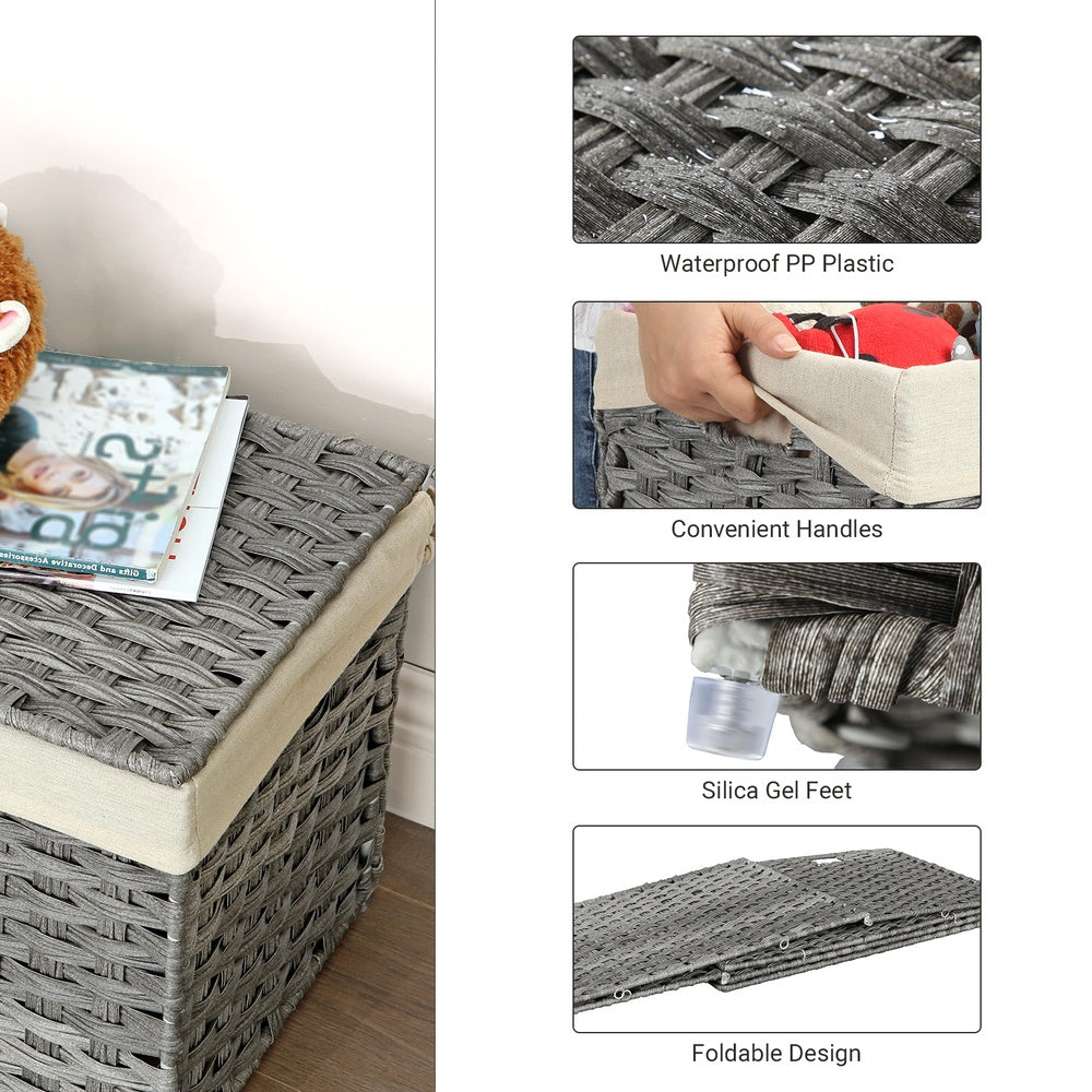 Storage Box with Cotton Liner, Rattan-Style Storage Basket, Storage Trunk with Lid and Handles, 29.9 x 17.1 x 18.1 Inches