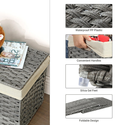 Storage Box with Cotton Liner, Rattan-Style Storage Basket, Storage Trunk with Lid and Handles, 29.9 x 17.1 x 18.1 Inches