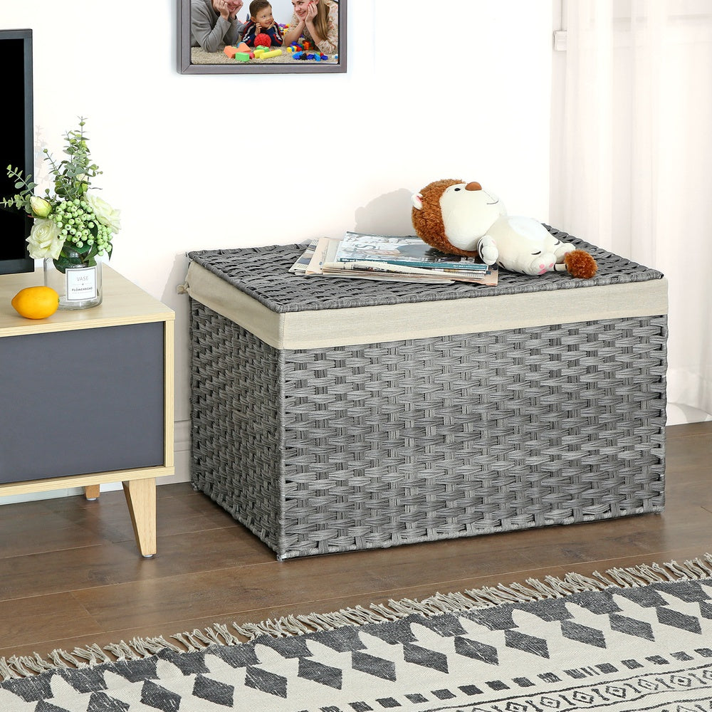Storage Box with Cotton Liner, Rattan-Style Storage Basket, Storage Trunk with Lid and Handles, 29.9 x 17.1 x 18.1 Inches