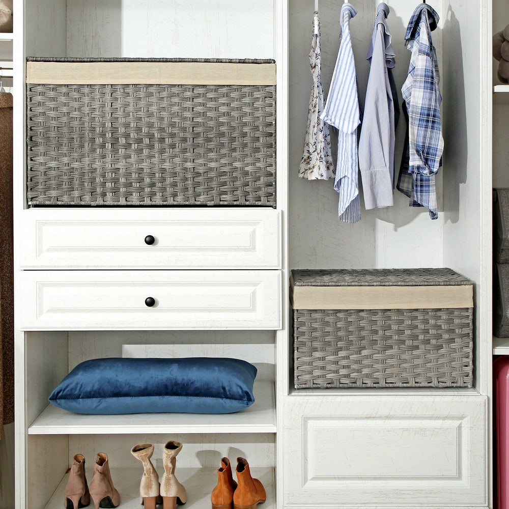 Storage Box with Cotton Liner, Rattan-Style Storage Basket, Storage Trunk with Lid and Handles, 29.9 x 17.1 x 18.1 Inches
