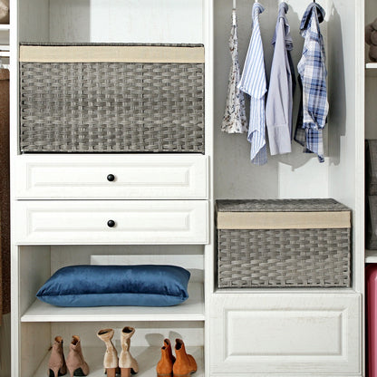 Storage Box with Cotton Liner, Rattan-Style Storage Basket, Storage Trunk with Lid and Handles, 29.9 x 17.1 x 18.1 Inches