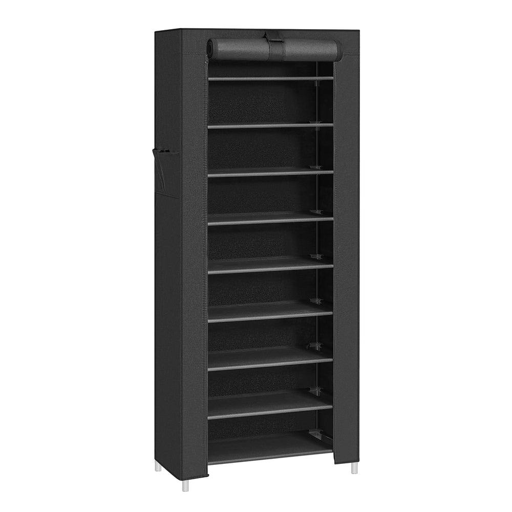 10-Tier Shoe Tower Rack with Cover 27-Pair Space Saving Shoe Storage Organizer Black