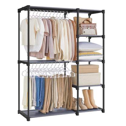 Freestanding Closet Organizer with Shelves, Hanging Rods