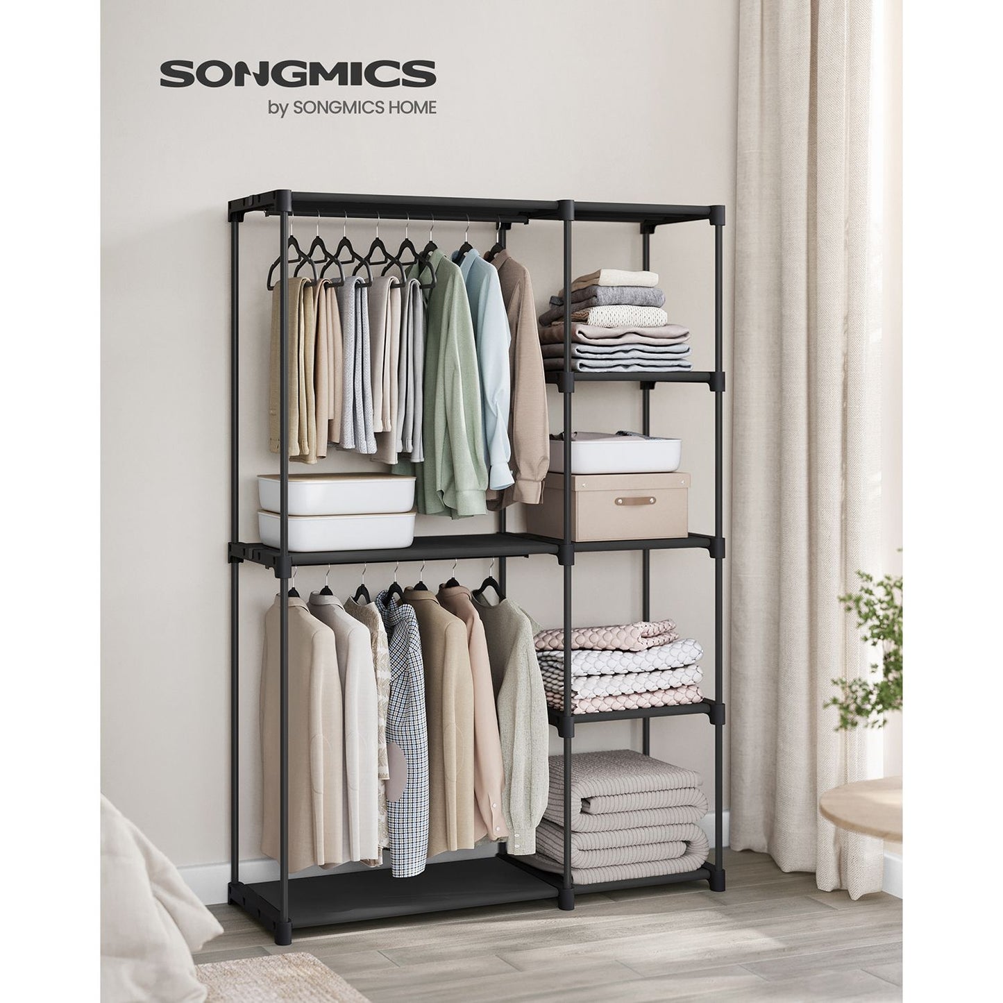 Kleiderschrank offen mit Kleiderstangen 43 x 124 x 182 cm schwarz