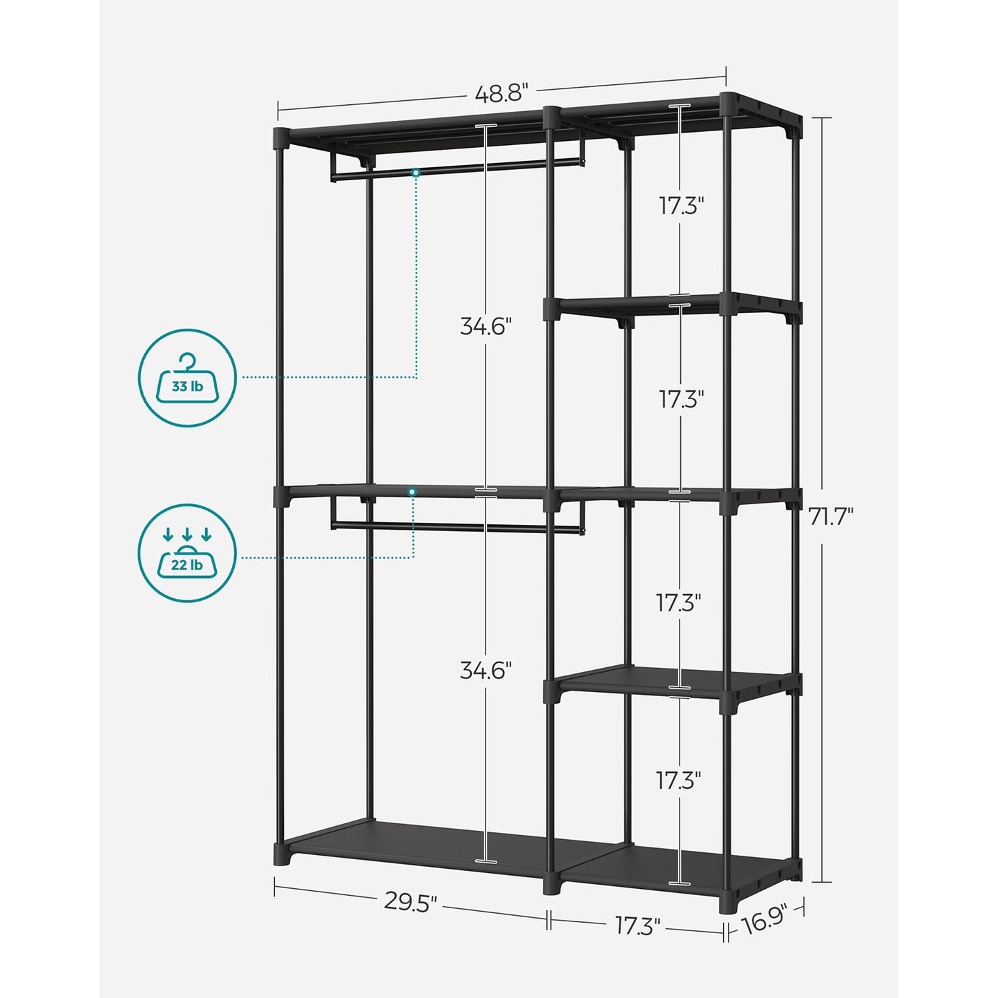 Kleiderschrank offen mit Kleiderstangen 43 x 124 x 182 cm schwarz