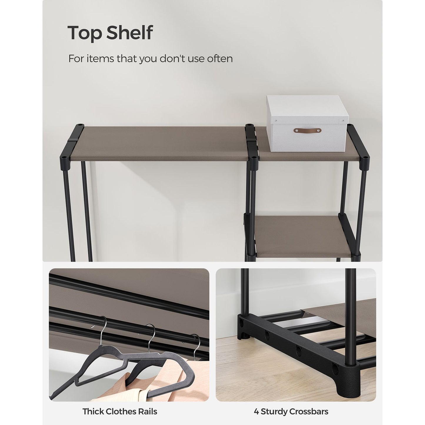 Kleiderschrank offen mit Kleiderstangen 43 x 124 x 182 cm schwarz