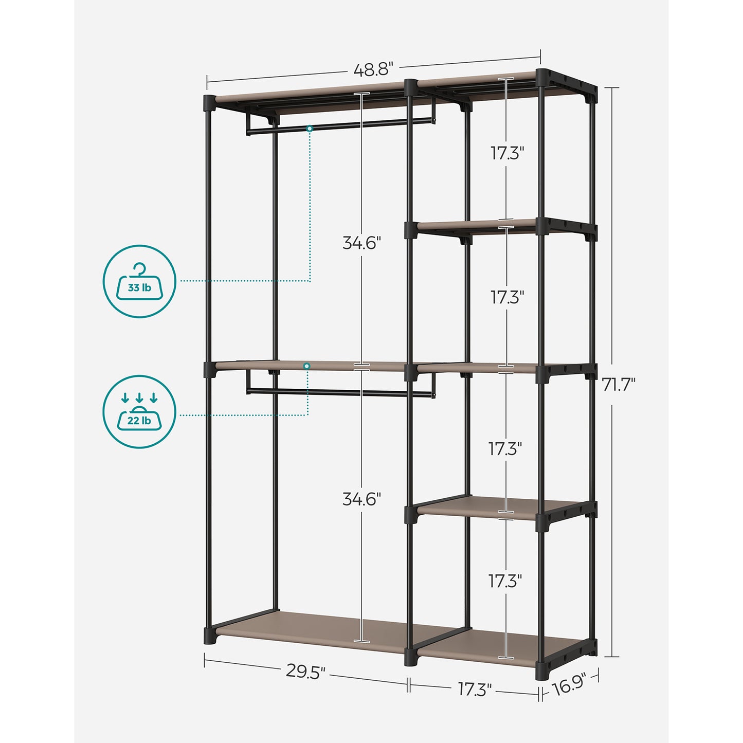 Kleiderschrank offen mit Kleiderstangen 43 x 124 x 182 cm schwarz