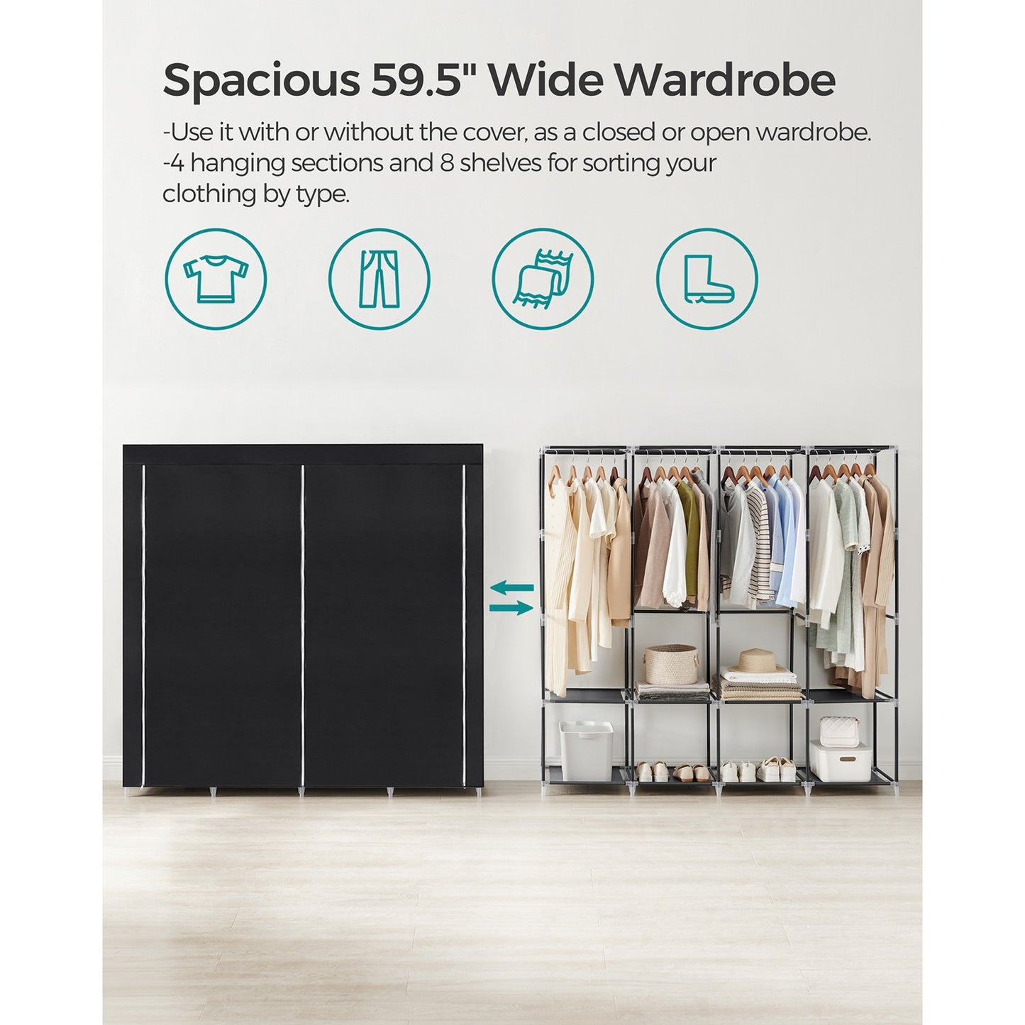 Portable Closet with 4 Hanging Rods and Shelves - image 4