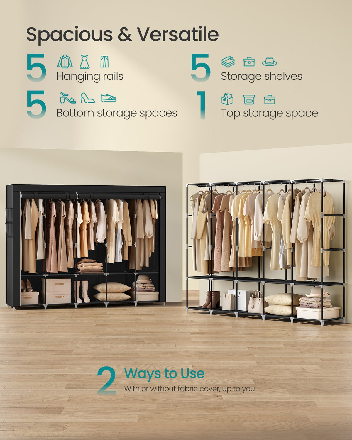 Wardrobe Closet Organizer with Cover
