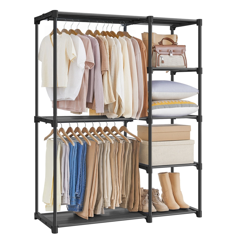 Freestanding Closet Organizer, Portable Wardrobe with Hanging Rods, Clothes Rack