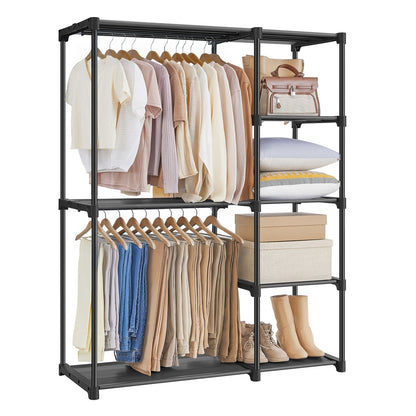 Freestanding Closet Organizer, Portable Wardrobe with Hanging Rods, Clothes Rack