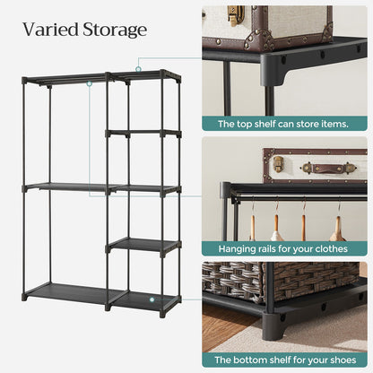 Freestanding Closet Organizer, Portable Wardrobe with Hanging Rods, Clothes Rack