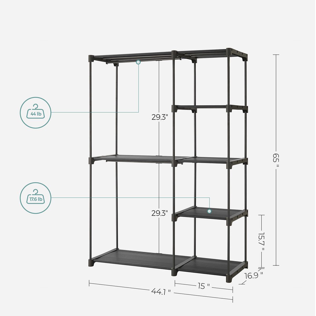Freestanding Closet Organizer, Portable Wardrobe with Hanging Rods, Clothes Rack