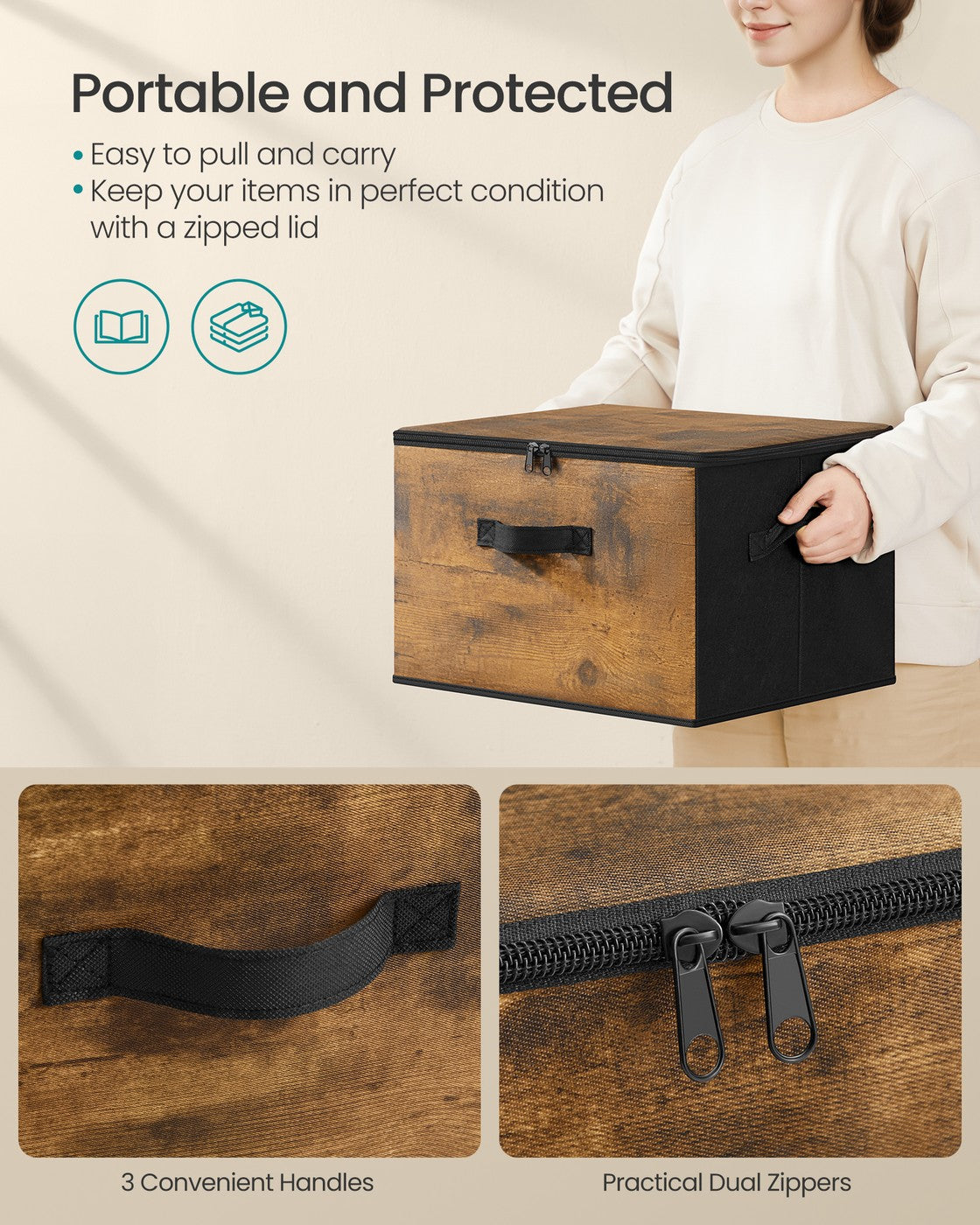 Foldable Storage Organizer Boxes, Set of 3, Black - image 3