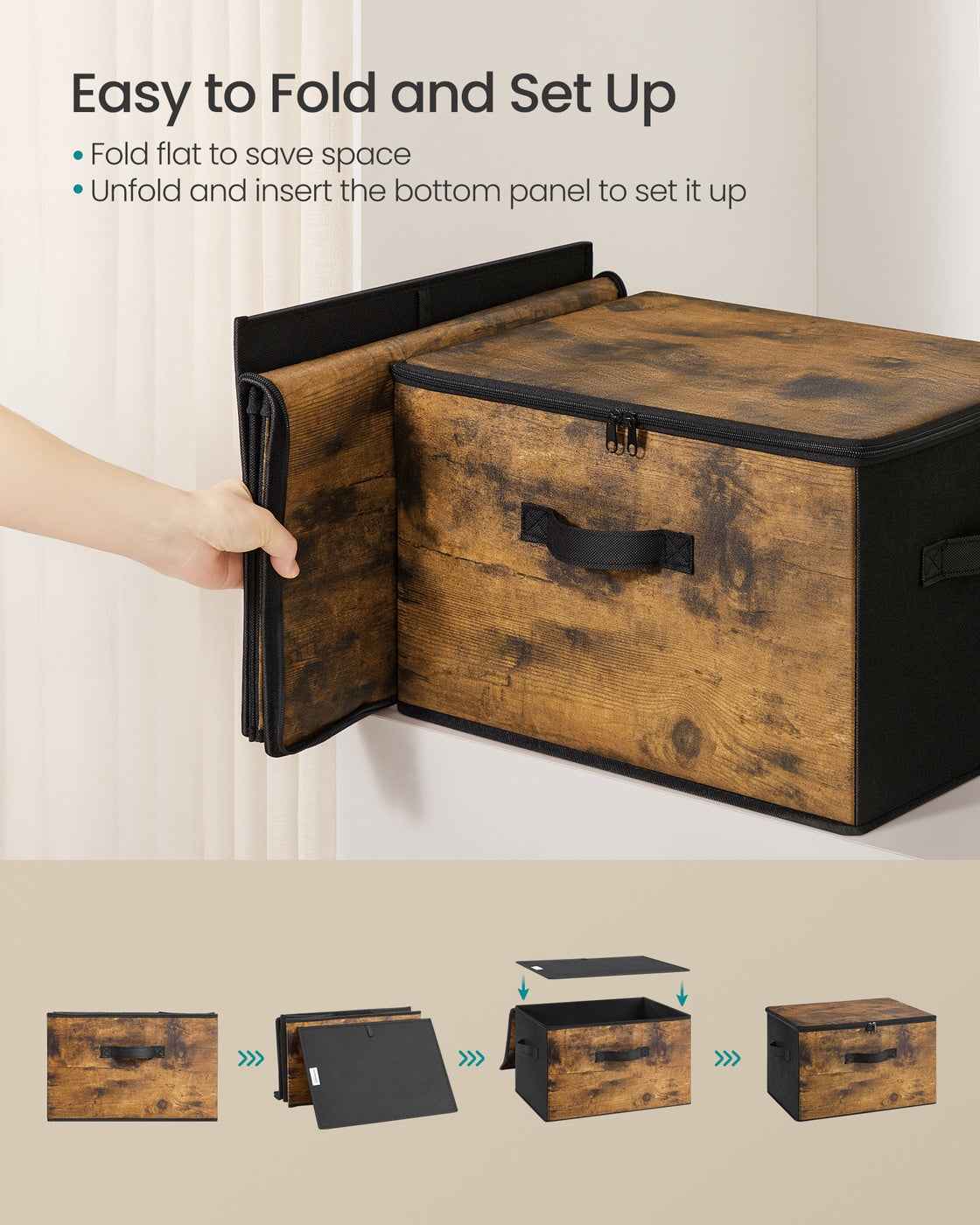 Foldable Storage Organizer Boxes, Set of 3, Black - image 4