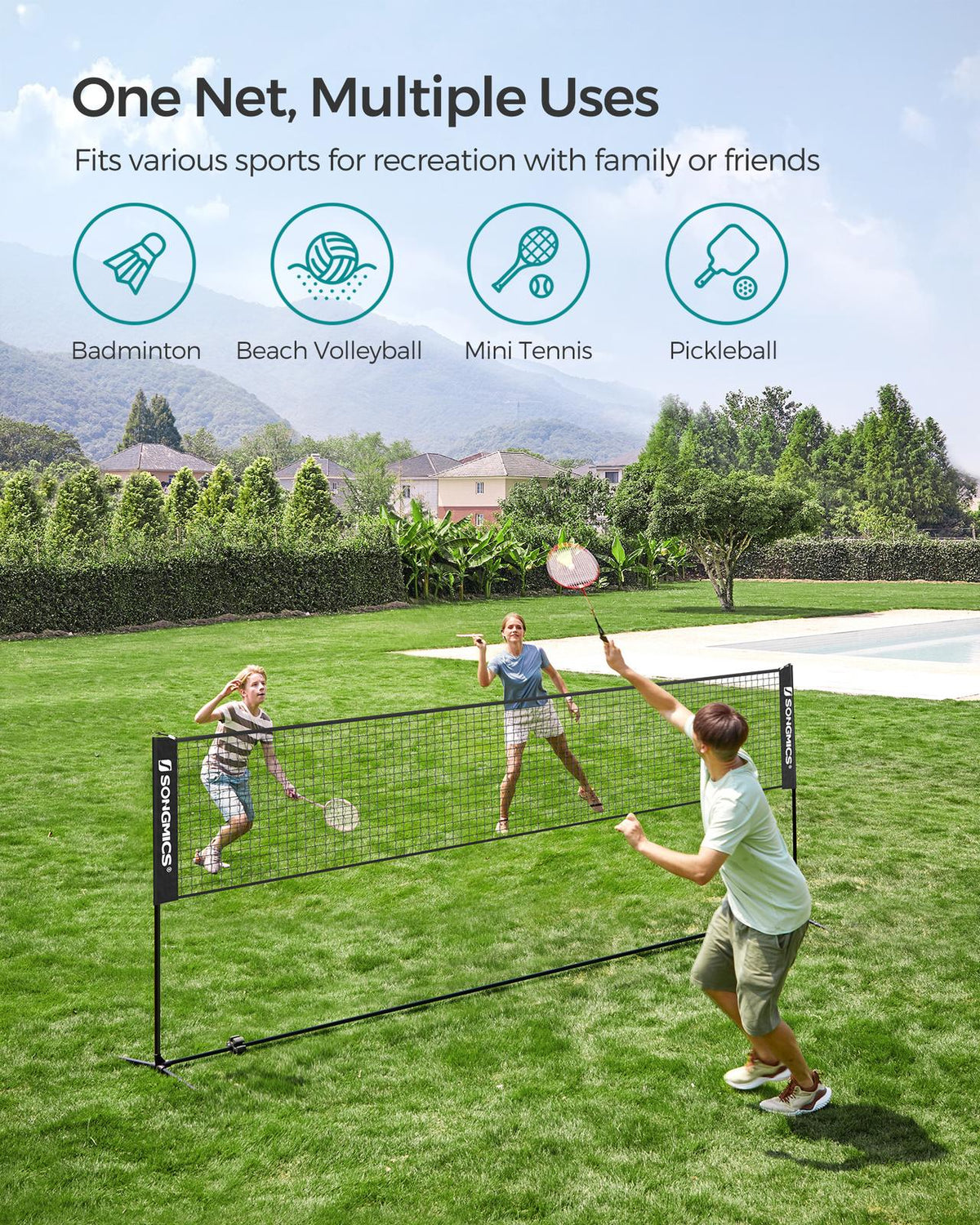 Badminton Net Set, Portable Sports Set for Badminton, Tennis, Kids Volleyball, Pickleball