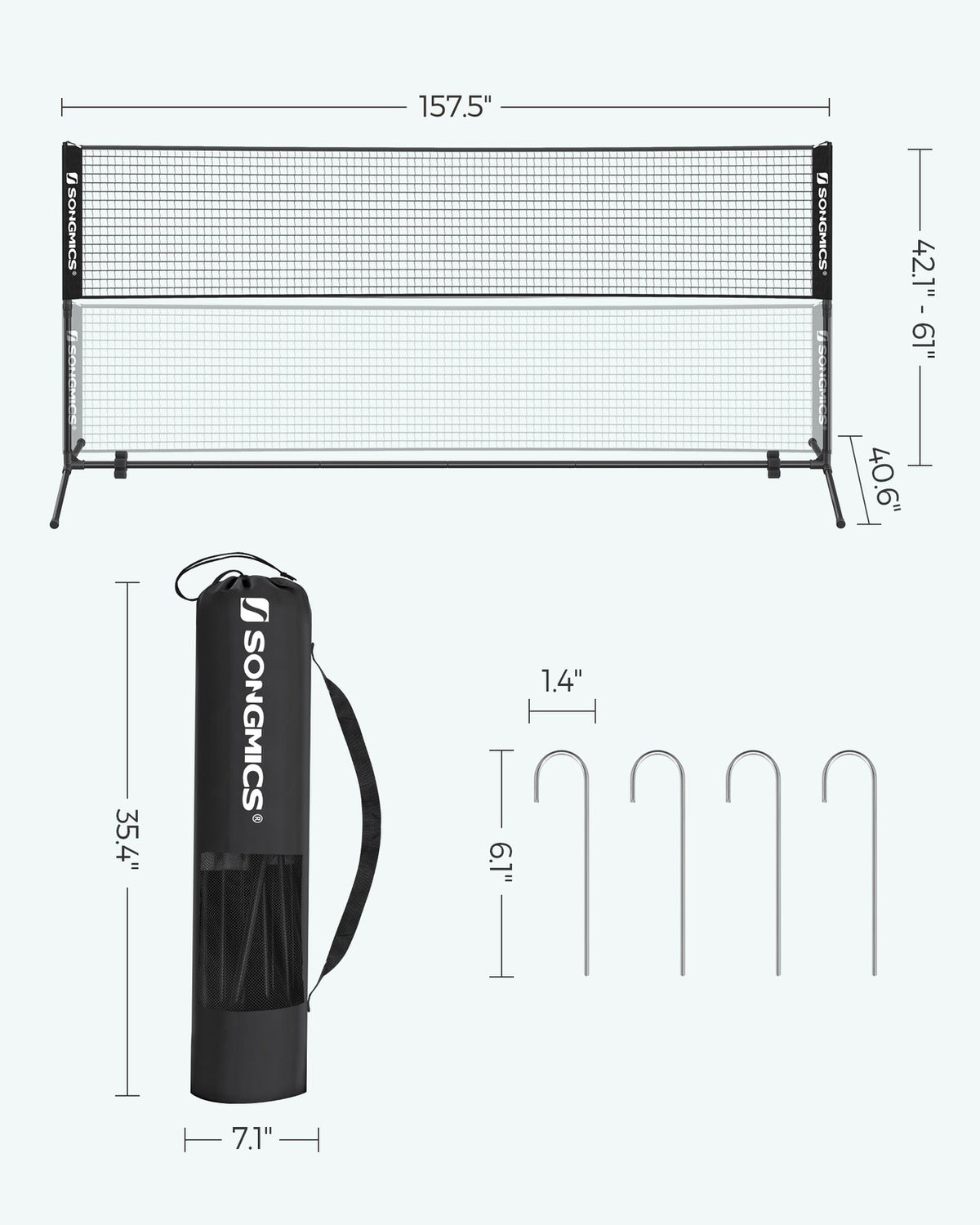 Badminton Net Set, Portable Sports Set for Badminton, Tennis, Kids Volleyball, Pickleball