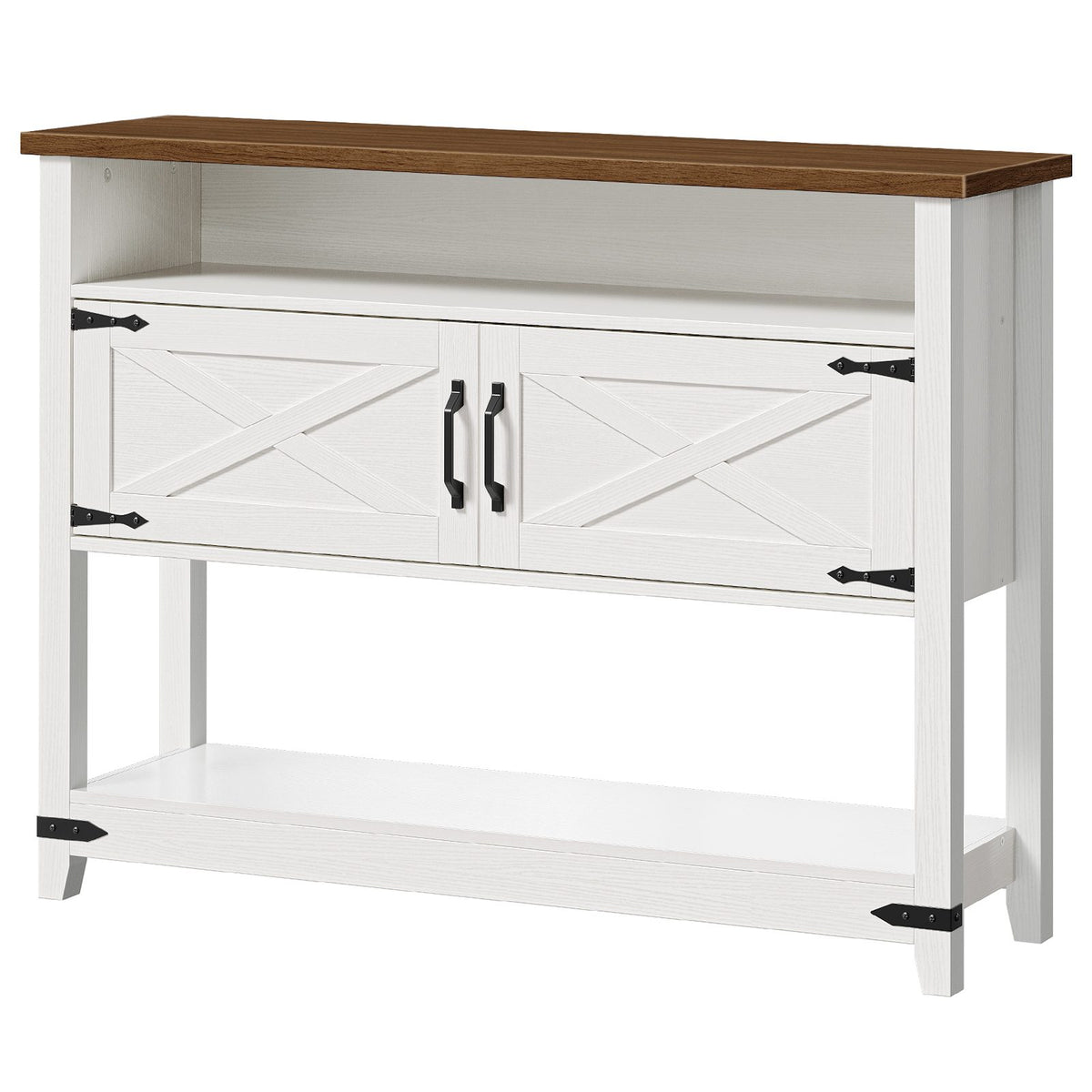 Farmhouse Entryway Table with Storage - White & Walnut