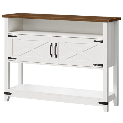 Farmhouse Entryway Table with Storage - White & Walnut