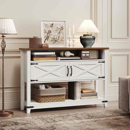 Farmhouse Entryway Table with Storage - White & Walnut