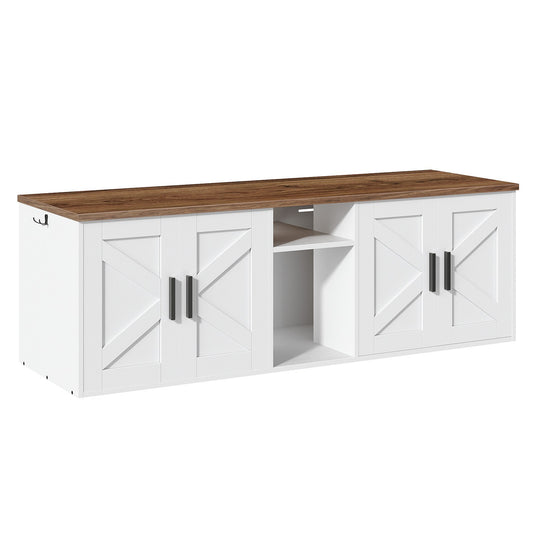 Double Litter Box Enclosure with Storage - White & Walnut