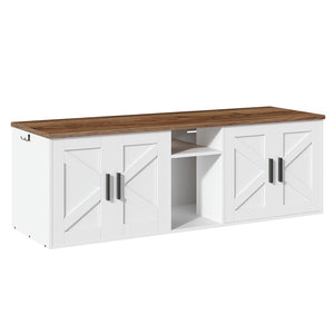 Double Litter Box Enclosure with Storage - White & Walnut