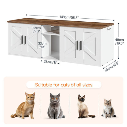 Double Litter Box Enclosure with Storage - White & Walnut