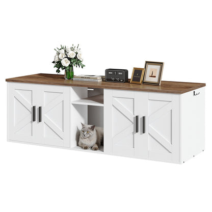 Double Litter Box Enclosure with Storage - White & Walnut