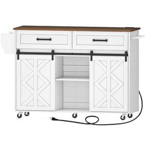 Kitchen Island with Power Outlet with Drawers - White & Walnut