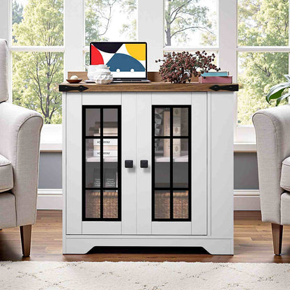 Farmhouse End Table with Charging Station - White & Walnut