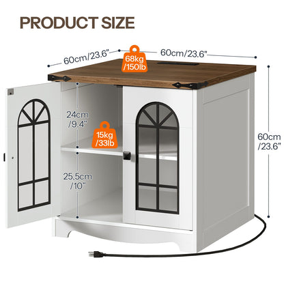 Farmhouse End Table Charging Station - White & Walnut