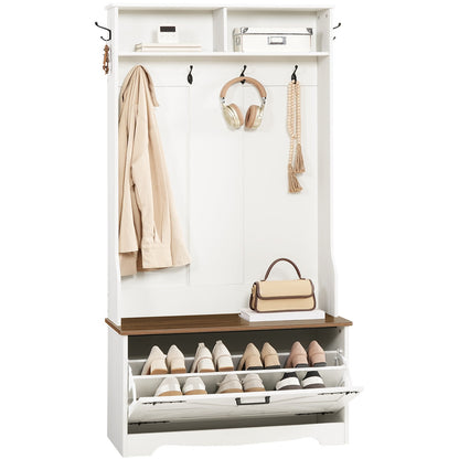 Hall Tree with Bench - White & Walnut