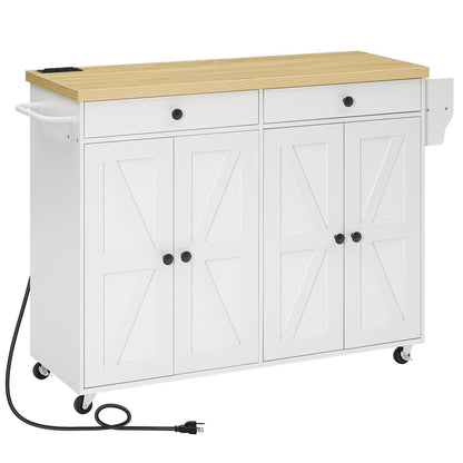 Kitchen Island with Power Outlet with Storage - White & Natural - HWLEXTRA 