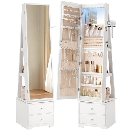 Jewelry Cabinet with LED Lights, Swivel - White