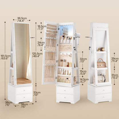 Jewelry Cabinet with LED Lights, Swivel - White