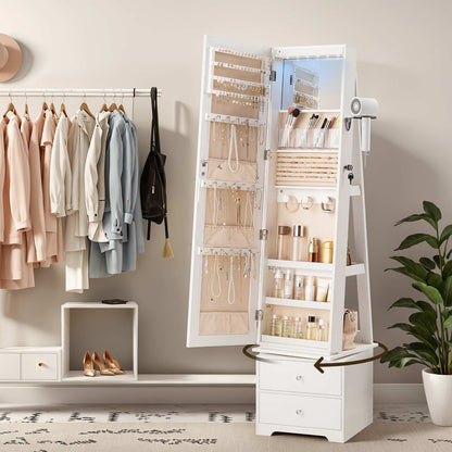 Jewelry Cabinet with LED Lights, Swivel - White
