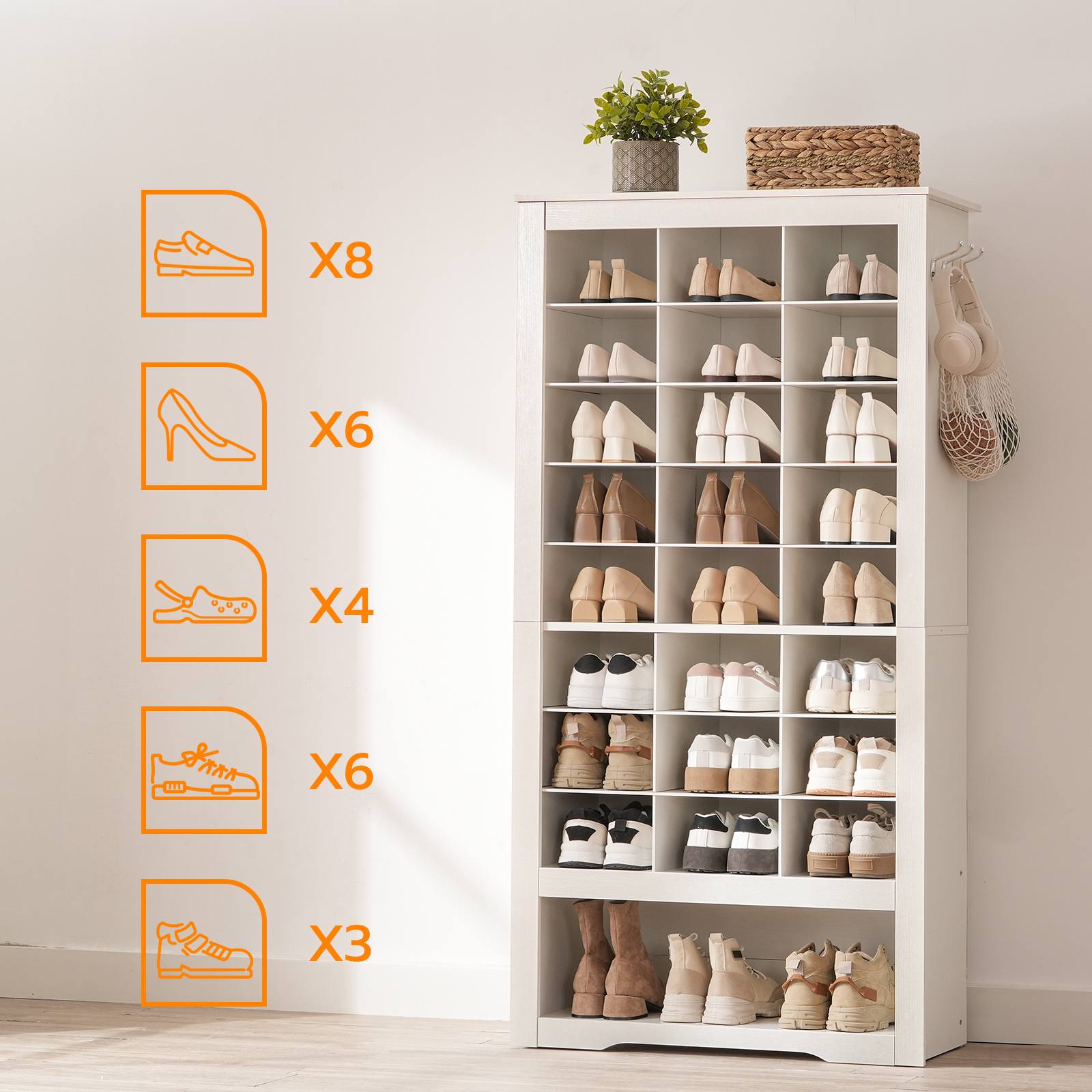 White Tall Shoe Cabinet - HWLEXTRA 