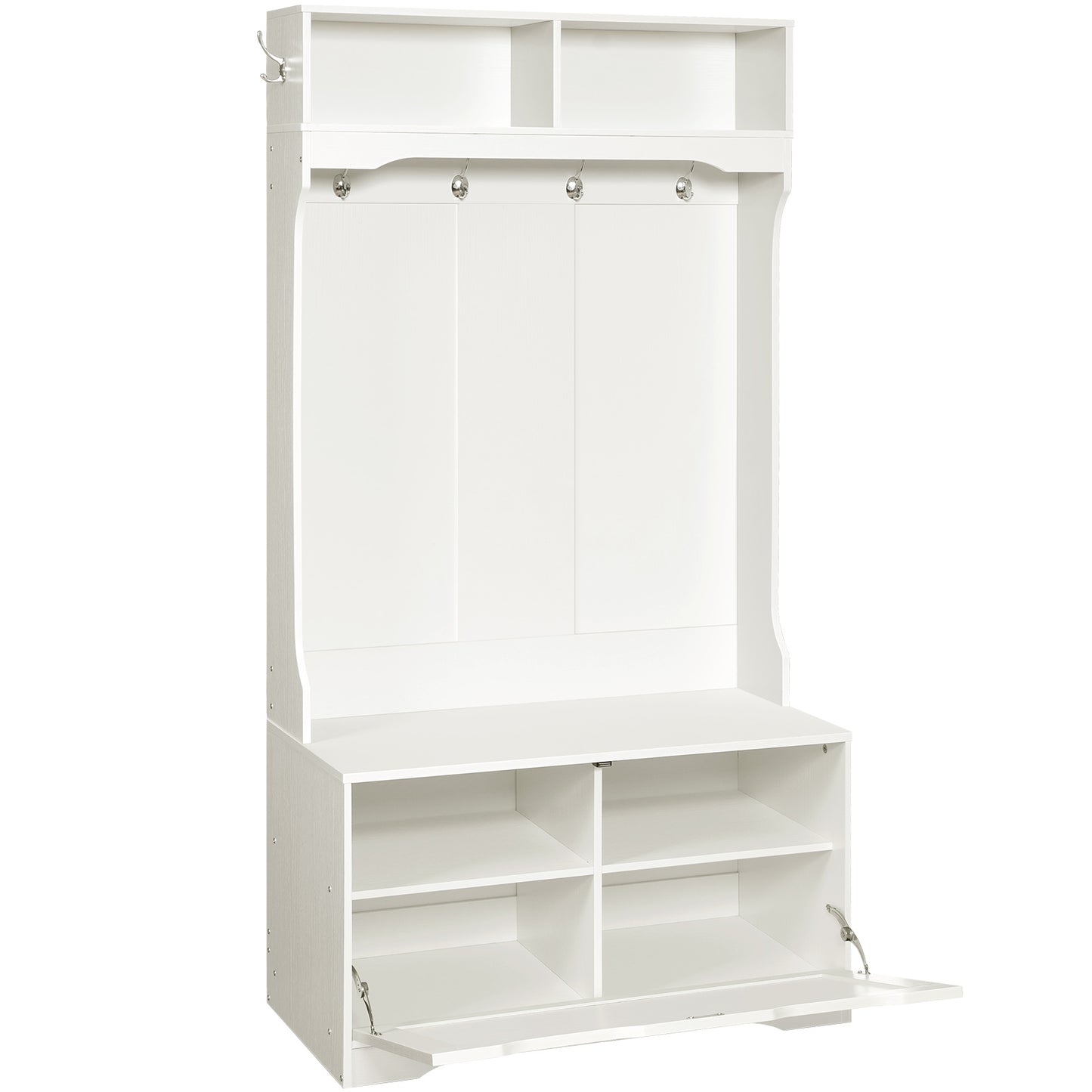 Hall Tree with Bench and Shoe Storage - White - HWLEXTRA 