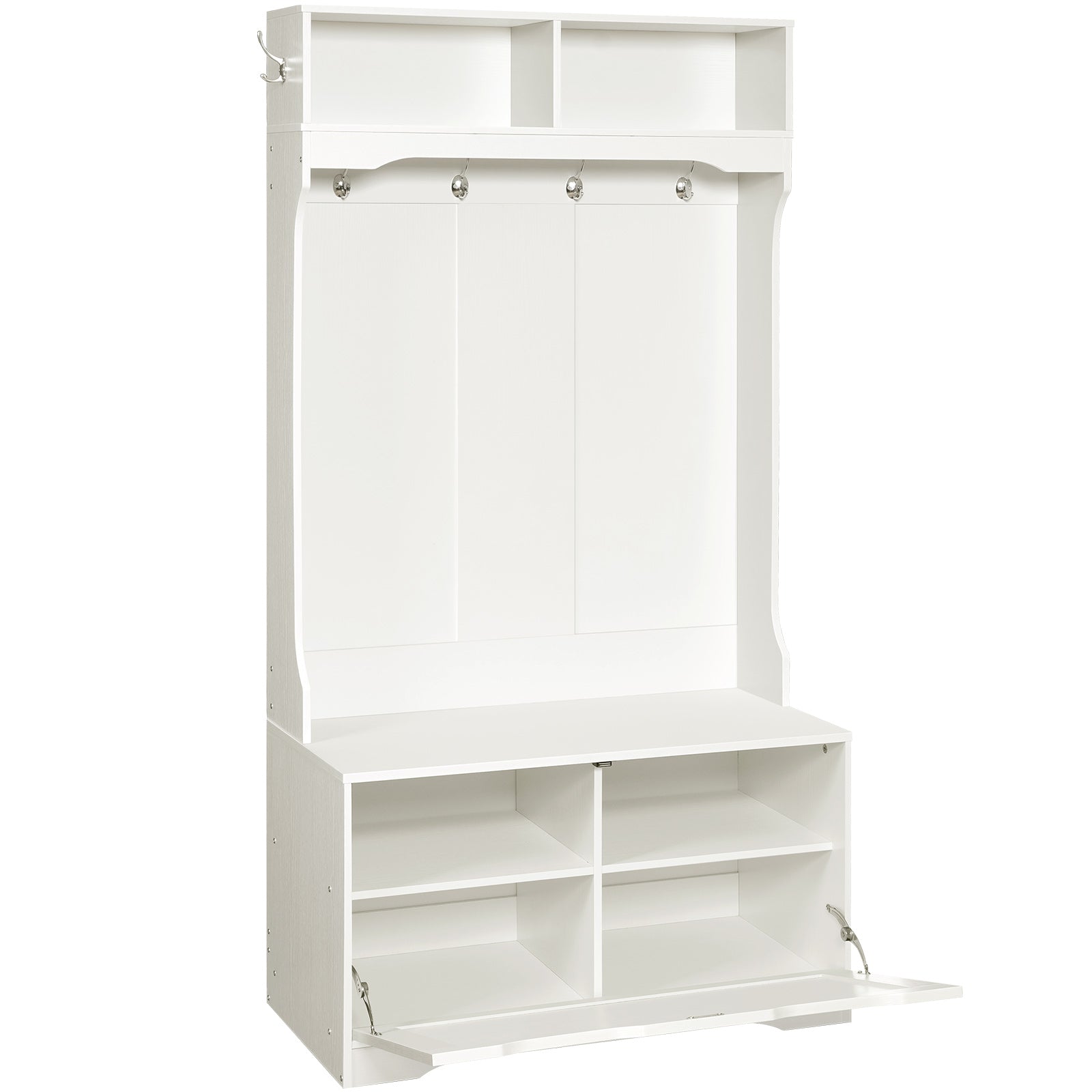 Hall Tree with Bench and Shoe Storage - White - HWLEXTRA 