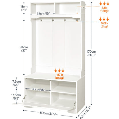 Hall Tree with Bench and Shoe Storage - White - HWLEXTRA 