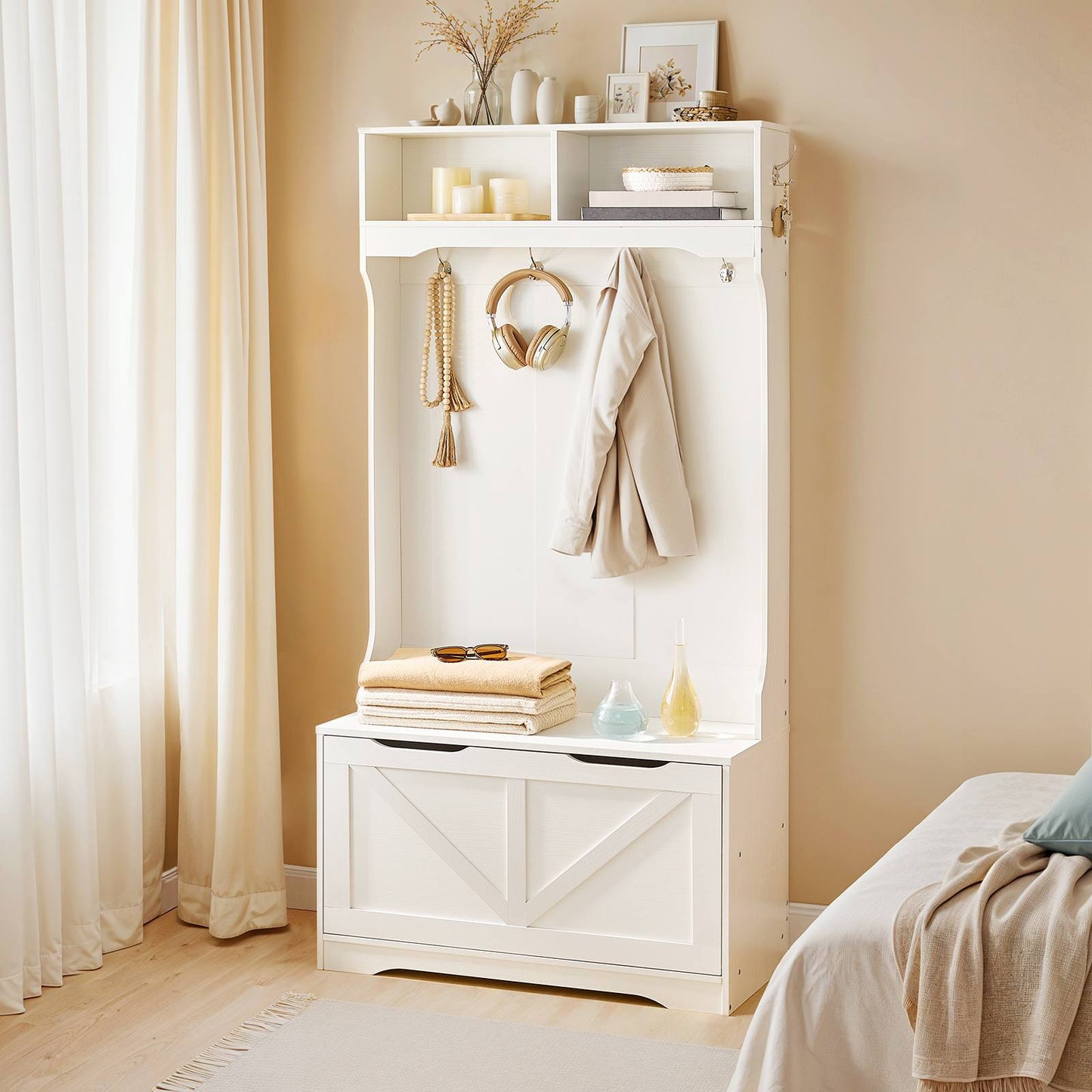 Hall Tree with Bench and Shoe Storage - White - HWLEXTRA 