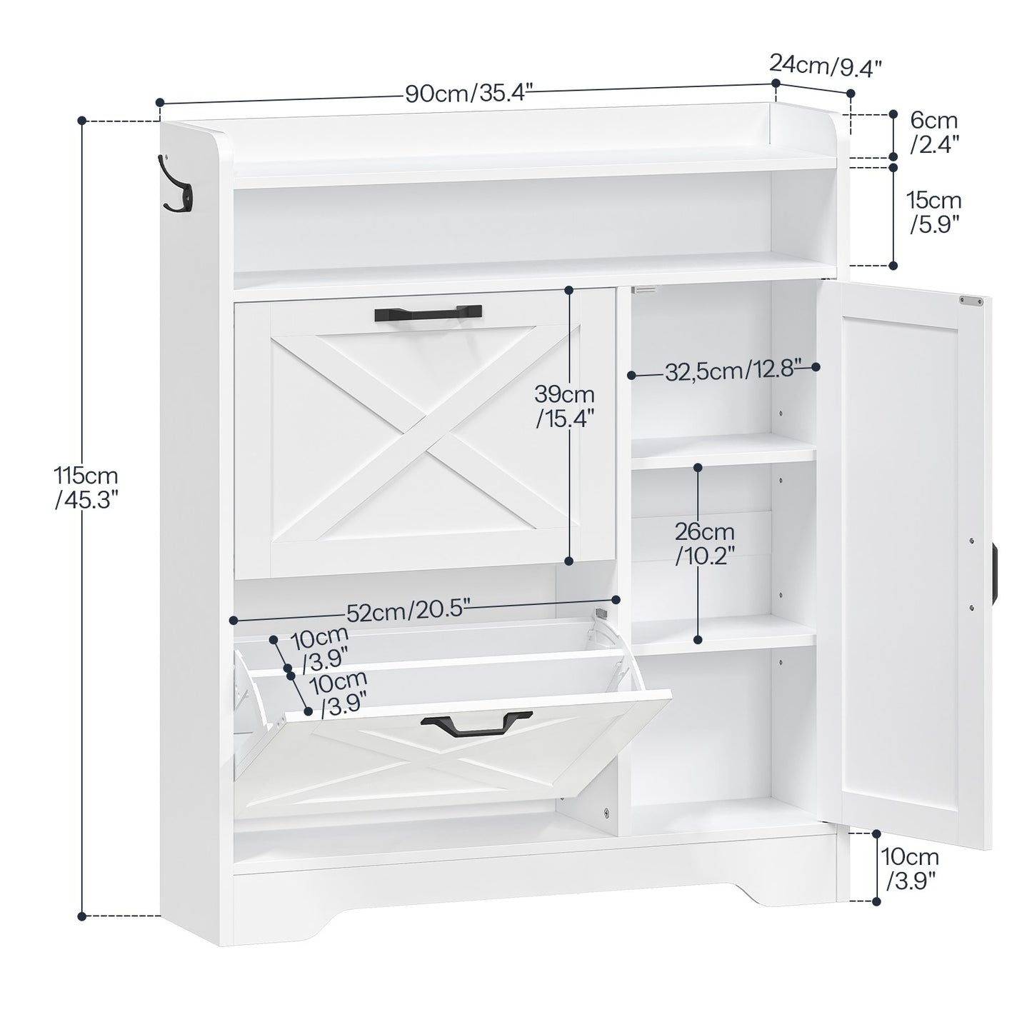 Shoe Cabinet Storage for Entryway - White - HWLEXTRA 